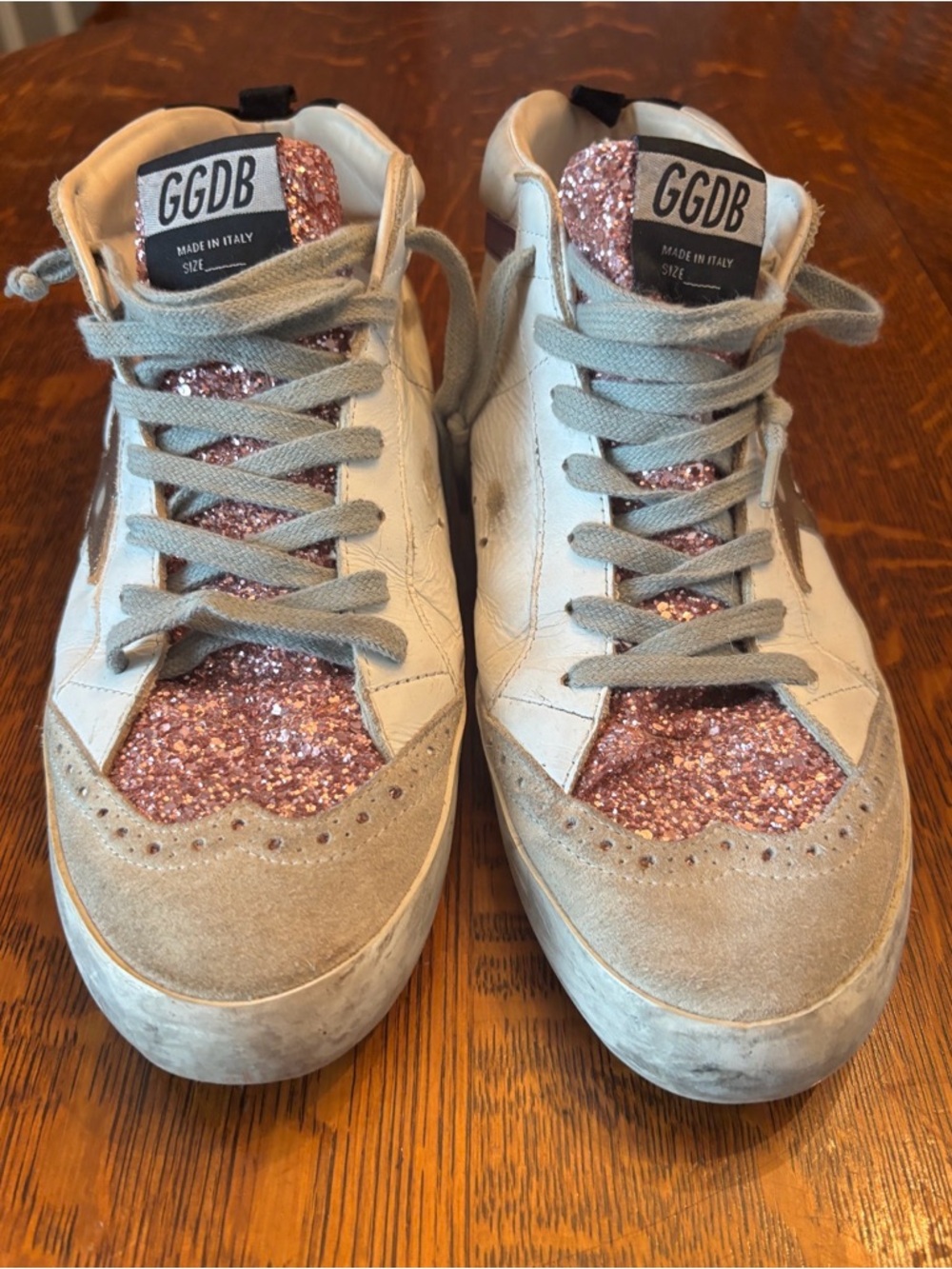 Golden Goose 'Midstar' Pink Glitter White SZ